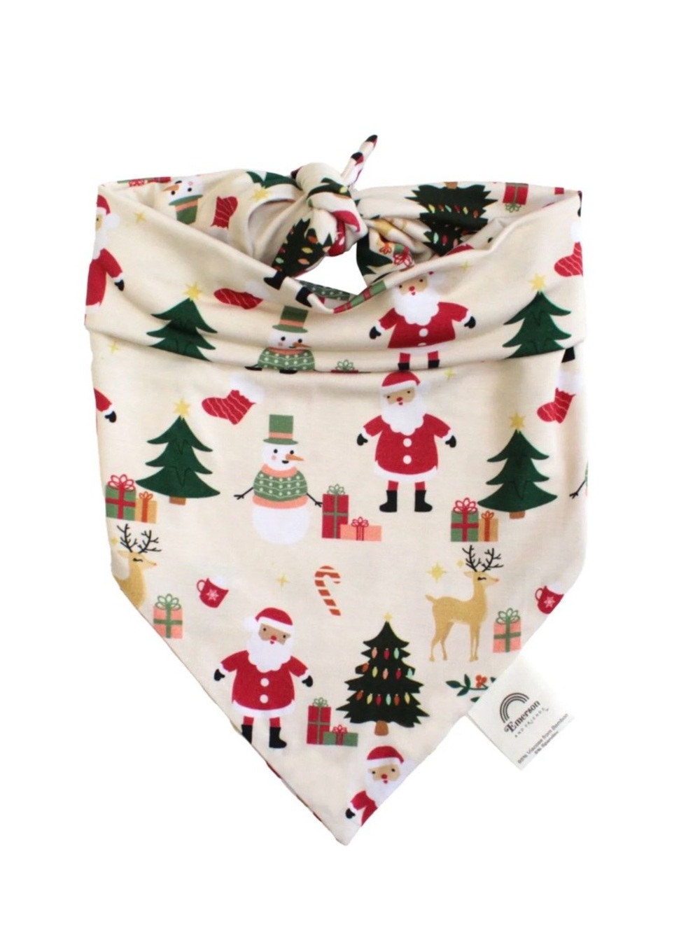 NWT Christmas Print Dog Bandana - Cream with Red & Green Holiday Motif